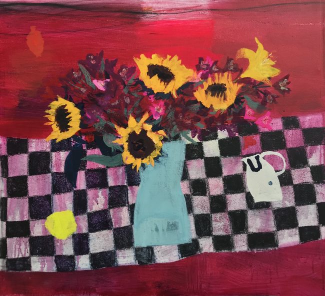 Flowers on black and white